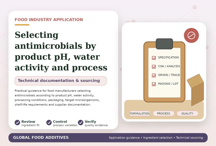 Selecting antimicrobial systems according to pH, water activity and processing conditions